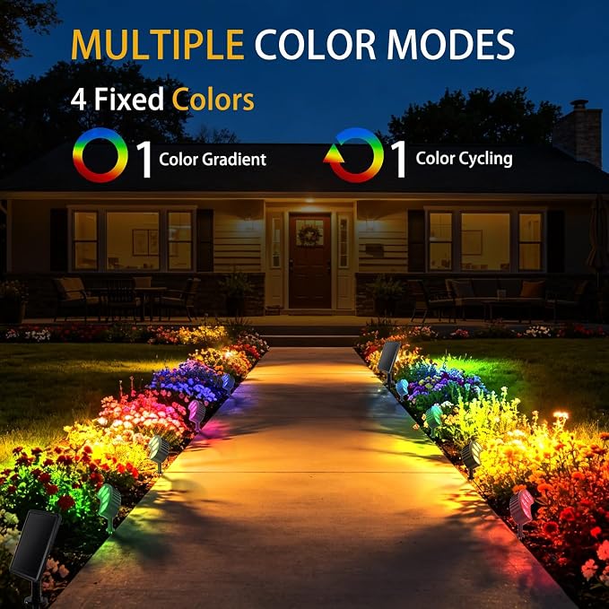 Sublume Solar Tree Lights Outdoor RGBW Color Changing with 6 Lighting Modes, Palm Tree Ring Uplights with 4000mAh Battery, 3-in-1(Stake/Tie/), IP65 Waterproof, Landscape Spotlight for Garden