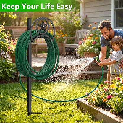 GOFORWILD Garden Hose Holder, Star Decorative, Durable Wall Hose Hanger, Hose Reel, Holds 125-Feet of 5/8-Inch Hose, Made of Gauge Steel