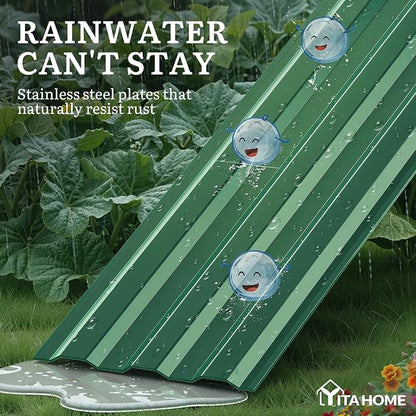 YITAHOME 4pcs 6x3x1ft Galvanized Raised Garden Bed, Metal Planter Box with Safety Rubber, Gloves, Outdoor Flower Bed for Planting Plants Vegetables, Green