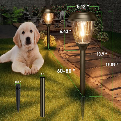 XMCOSY+ Solar Pathway Lights Outdoor, Glass & Metal Garden Lights with 2 Lighting Modes (10/25 LM), IP65 Waterproof, Warm White Decorative for Yard Walkway Driveway Patio & Path