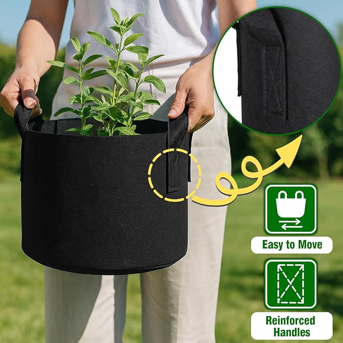 12-Pack 7 Gallon Grow Bags, Heavy Duty Fabric Pots with Handles, Reusable Plant Bags for Vegetable, Herbs & Flowers, BPA-Free, Breathable, Durable