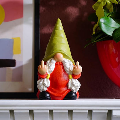 Middle Finger Gnome Statue 12.4in Female, Large Naughty Garden Gnome Statue Decoration and Lawn Ornament - Funny Garden Gnomes for Outdoor or Home Decor