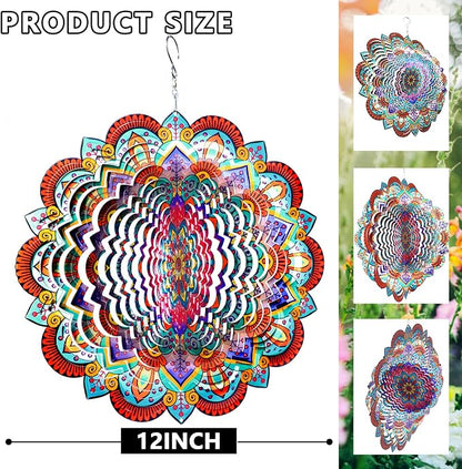 Goolyrusim Wind Spinner Mandala Sunflower, Wind Spinners for Yard Garden, 12in 3D Hanging Wind Sculpture Kinetic Metal Art Decor, Outdoor Decoration Ornament Mandala/Housewarming Gifts for Women/Men