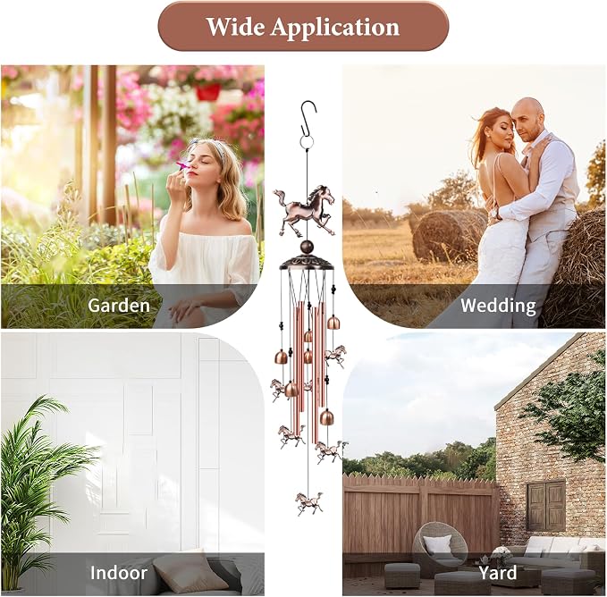 35" Horse Wind Chimes Outdoor Horse Gifts for Women/Men/Mom/Grandma Birthday Gifts Memorial Gift Metal WindChimes for Outside/Indoors, Home, Lawn, Porch, Patio, Garden Decor, Yard Decorations