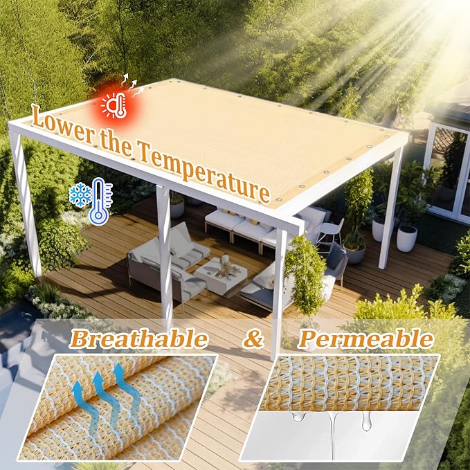 Shade&Beyond Customized Size 90% Sun Shade Cloth with Grommets, 6' X 24' Pergola Shade Cover Canopy, Mesh Tarp Sun Screens for Patio, Outdoor, Garden, Backyard GN01, Wheat