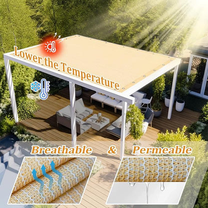 Shade&Beyond Customized Size 90% Sun Shade Cloth with Grommets, 6' X 24' Pergola Shade Cover Canopy, Mesh Tarp Sun Screens for Patio, Outdoor, Garden, Backyard GN01, Wheat