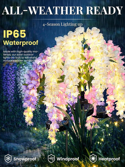 GIGALUMI Solar Lights Outdoor for Garden Decor, 6 Pack Solar Flower Lights Waterproof, 2 Lighting Modes Wisteria for Pathway,Yard, Patio Decoration, Gardening Gifts for Women (Multi-Colored)