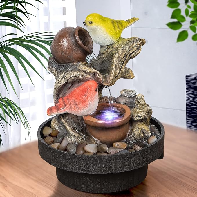 Ferrisland Resin LED Indoor Water Fountains Office Home Relocation Gifts | Indoor Waterfall Fountains Relaxation Home Decor with LED Light for Home Office Bedroom House Warming Gift Idea