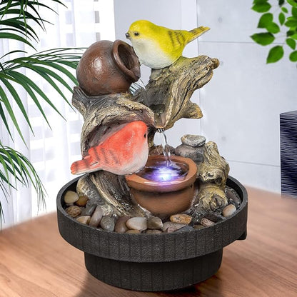 Ferrisland Resin LED Indoor Water Fountains Office Home Relocation Gifts | Indoor Waterfall Fountains Relaxation Home Decor with LED Light for Home Office Bedroom House Warming Gift Idea