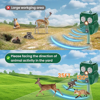 Solar Ultrasonic Animal Repellent Outdoor, 4Pack Waterproof Deer Repellent Devices with RIP Motion Sensor, Cat Repellent with LED Flashing Lights, Raccoons, Skunks, Rabbits Deer Deterrent Outdoor