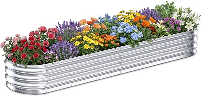 Galvanized Raised Garden Bed Outdoor, 8x2x1ft Metal Heavy Duty Planter Boxes for Gardening, Easy Assemble Small Oval Plant Container Kit for Vegetables, Flowers, Fruits, Silver, 1 Pack