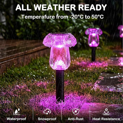 Solar Pathway Lights Outdoor 8 Pack Pink Garden Mushroom Decor | Waterproof Garden Outside Yard Walkway Landscape Path Lighting, LED Auto On/Off Decorations, Acrylic Diamond-like Lampshade