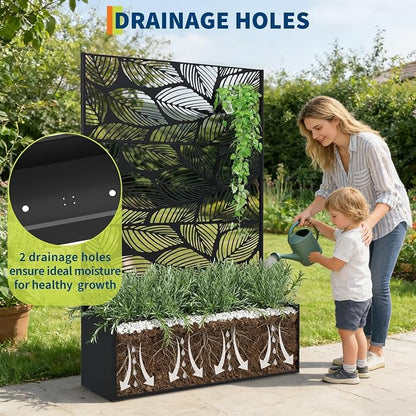 GarveeLife Metal Planter Box with Trellis, 71"x47"x16" Raised Garden Bed for Climbing Plants, Vegetables, Vines, Privacy Planters for Patio with Drainage Holes, 15.7" Deep Planting Bed