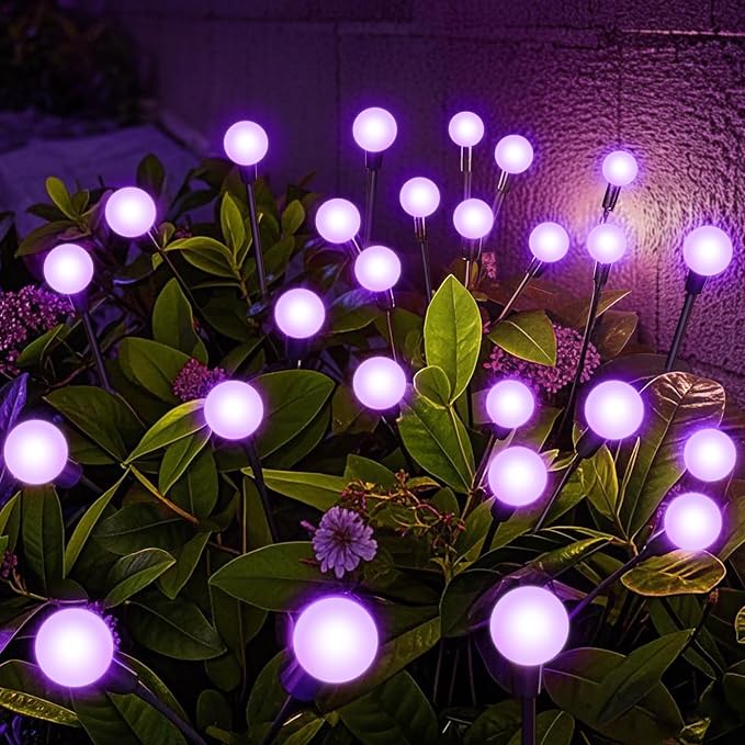 NBQQ Solar Garden Lights Outdoor, Waterproof Solar Powered Lights for Yard Pathway Patio, Swaying Lawn Decor as Gardening Gifts for Women Holiday (Purple, 2 Pack)