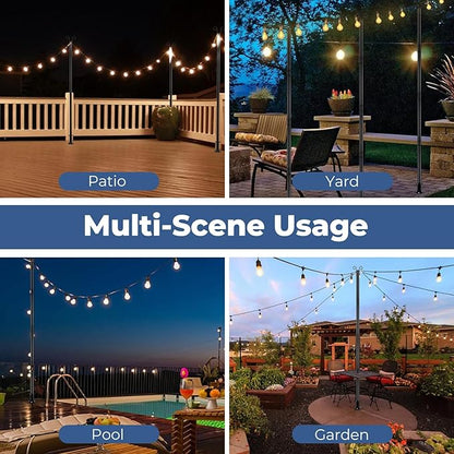 10 FT String Light Poles Heavy Duty (1 Pack) - Outdoor Patio Deck Light Poles for Outside with Anchor Base and Mounting Bracket, Waterproof Garden Backyard Pole for Wedding Party Garden