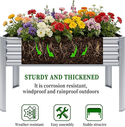2Pcs Galvanized Raised Garden Bed with Legs, 43×24×32in Large Metal Elevated Raised Planter Box with Drainage Holes for Backyard, Patio, Balcony, 400lb Capacity,Sliver