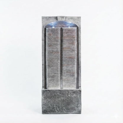 39" Outdoor Water Fountain with Quiet Pump, Outdoor Fountain with LED Lights, Weather-Resistant Outdoor Cascading Freestanding Fountain, Garden Water Feature, Slate-Style Wall, Grey