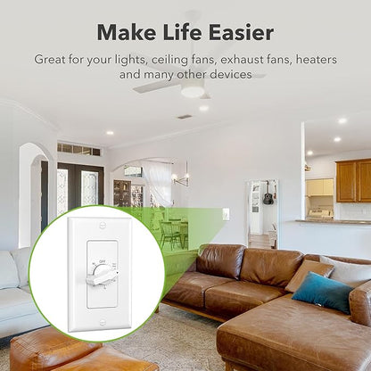 BN-LINK 60 Minute Spring Wound Bathroom Fan Timer Switch, Mechanical Countdown Light Switch Timer for Exhaust Fan & Lights, No Neutral Required, Wall Plate Included, ETL Listed, 1 Pack