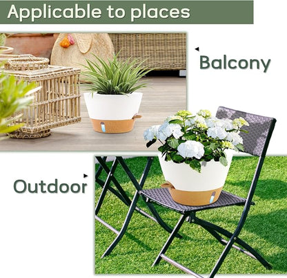 12 Inch Self Watering Pot with Visual Water Window, Drainage Holes & Watering Lip, Large Plastic Planters for Indoor Outdoor Plants, Modern Decorative Flower Pot (White)