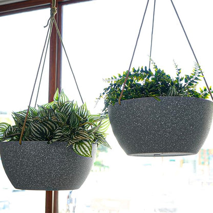 SwinDuck 12 Inch 2 Pack Large Hanging Planters for Indoor Outdoor Plants, Plastic Hanging Basket Pots for House Plants Flowers, Grey
