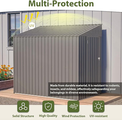 YOPTO 4×7 FT Outdoor Metal Storage Shed,Heavy-Duty Lean to Storage Shed with Lockable Door and Reinforced Beams,All Weather Waterproof Storage House W/2 Air Vents,for Backyard,Patio,Lawn,Dark Gray