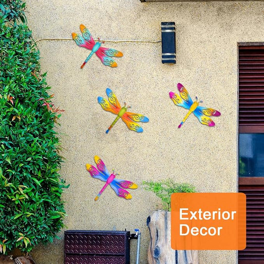 Large Dragonfly Outdoor Decor, 4 Pack 14 inch Metal Dragonfly Wall Art Hanging Sculpture Decorations for Outside, Fence Yard Patio Garden Exterior Door Decor
