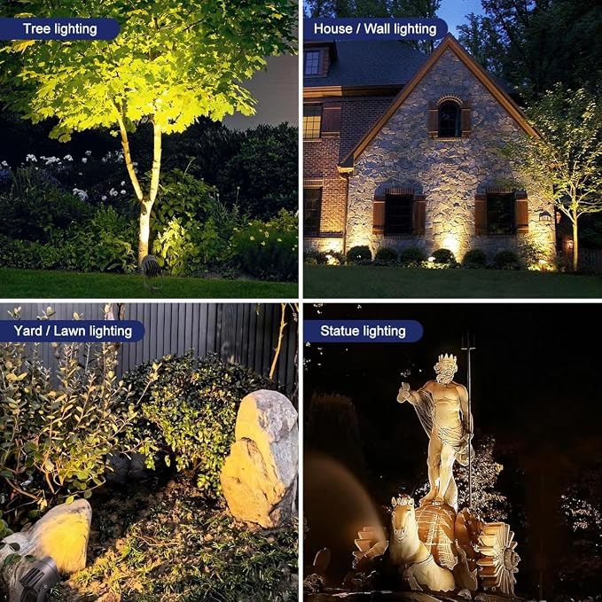 Led Landscape Outdoor Spot Light with Anti-glare Cap - Heavy Duty Waterproof IP67 120V Accent Light 270⁰ Adjustable Mount, 3000K Thickened Aluminum Spotlight for Bldg Yard Garden Tree (48 Watts)