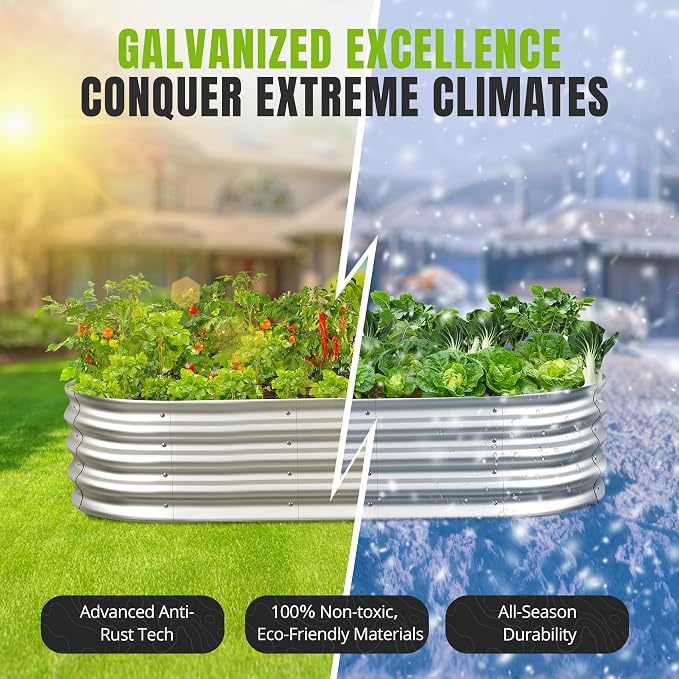 Sponvatt Raised Garden Bed - Outdoor Galvanized Raised Garden Bed Planter Boxes, Large Oval Metal for Gardening Planter Box Kit,Suitable for Vegetables,Herbs, and Flowers Silver (4x2x1Ft)