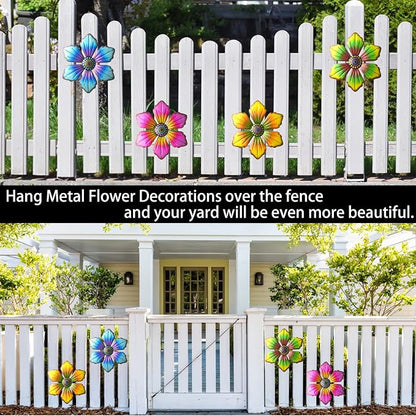 Gooyule Metal Flower Wall Art - Colorful Floral Decor for Indoor Outdoor Hanging - Home Office Garden Yard Wall Decoration Set (Metal Flower Decor B)