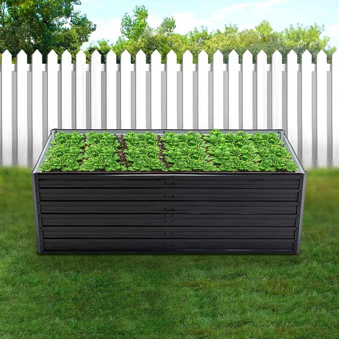 Thanaddo Galvanized Raised Garden Bed 6x3x2ft Outdoor Planter Box Galvanized Steel Garden Bed Kit for Vegetables, Flowers, Herbs and Succulents Black