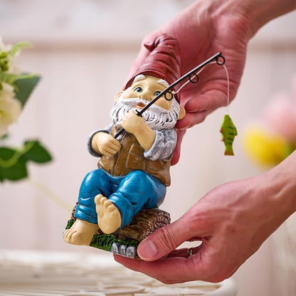 TERESA'S COLLECTIONS Resin Outdoor Statues for Garden Decor, Garden Gnome with Fishing Pole Funny Decorations for Outside, Yard Gnome Decor for Patio Lawn Ornaments, Ideal Gift for Women and Man, 6"