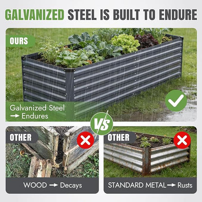 INNO STAGE 8x3x2ft Galvanized Raised Garden Bed, Raised Garden Bed Kit-Metal Planter Box Outdoor, Planting for Vegetables, Fruits, Herbs, Flowers, Grey