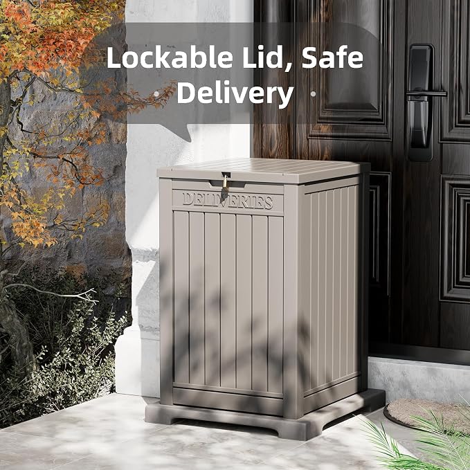 LHBGO Package Delivery Box for Outside, 48 Gallon Storage with Lockable Secure Design, Large Resin Outdoor Package Drop Cabinet