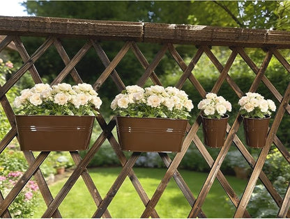 Set of 12 Balcony Hanging Planters, 4 Pcs 17" Metal Railing Flower Pots & 4 Pcs 12" Deck Planter & 4 Pcs 4" Fence Pot for Outdoor Patio Garden Décor, Chocolate