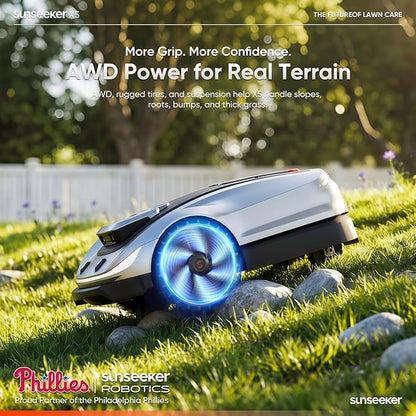 Sunseeker X5 AWD Robot Lawn Mower, 0.5 Acre / 21,780 Sq. Ft., Wireless No Boundary Wire Mower with RTK Vision Navigation, AI Obstacle Avoidance, App Control