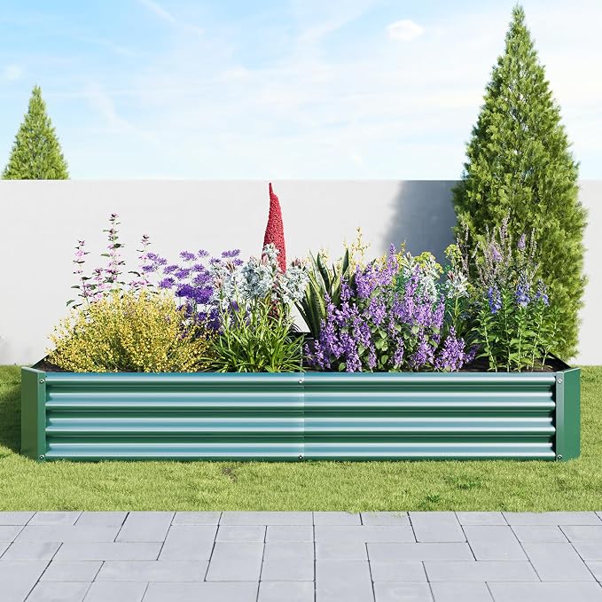Metal Galvanized Raised Garden Bed Kit, 6 x 3 x 1 ft Galvanized Steel Raised Garden Planter Box Outdoor with Open Base for Growing Vegetables/Flowers/Herbs/Fruits/Succulents, Rectangle, Green