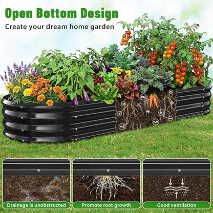 Oval Raised Garden Bed, 6 x 2 x 1FT, Galvanized Steel Planter Box with Wave-Shaped Metal Panels Painted for Outdoor Flower,Tree,Herb & Vegetable Garden (Black, 72X24X12 inches)