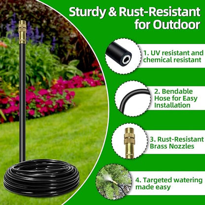 100 Ft Drip Irrigation System for Garden - Drip Irrigation Kit with 32 360°Adjustable Copper Nozzles Hose, Automatic Atomizing Plant Watering Sprinkler System for Yard, Lawn, Greenhouse, Potted