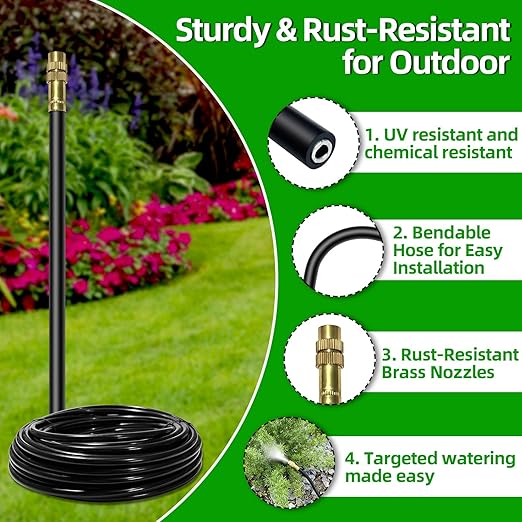 200 Ft Drip Irrigation System for Garden - Drip Irrigation Kit with 40 360°Adjustable Copper Nozzles Hose, Automatic Atomizing Plant Watering Sprinkler System for Yard, Lawn, Greenhouse, Potted