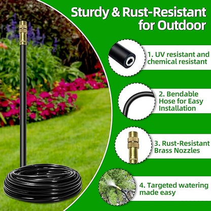 200 Ft Drip Irrigation System for Garden - Drip Irrigation Kit with 40 360°Adjustable Copper Nozzles Hose, Automatic Atomizing Plant Watering Sprinkler System for Yard, Lawn, Greenhouse, Potted