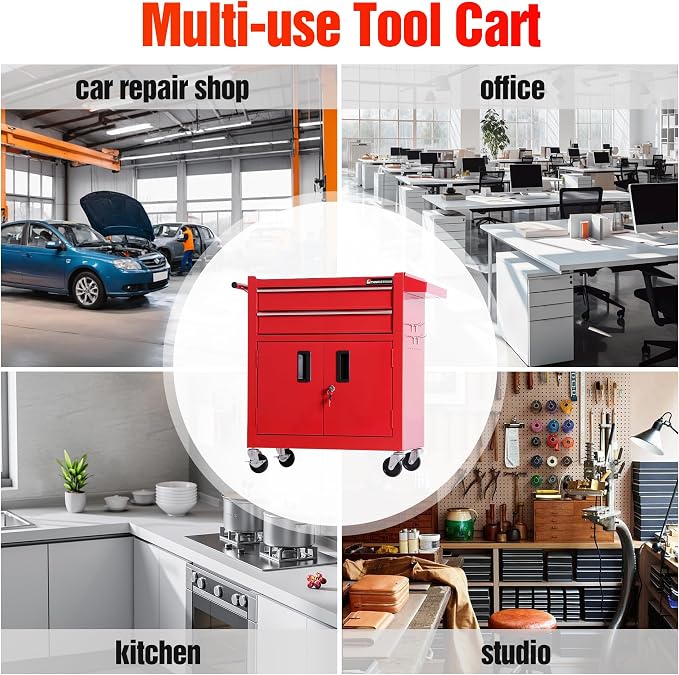 Tool Chest Heavy Duty Cart Steel Rolling Tool Box with Lockable Doors (TZ12 Red)
