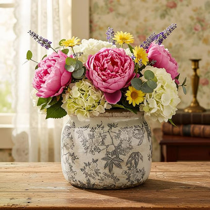 Vintage Planter Large Ceramic Plants Pot Crack Cottage Scroll Vase Flower Vase Pot Indoor Plants Home Kitchen Decor Farmhouse Antique Decorative Gift