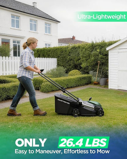 18" Cordless Lawn Mower, 40V Electric Lawn Mower with 2x8.0Ah Batteries & Charger, Brushless Motor, 50L Grass Bag, 2-in-1 Mulching & Bagging, 6-Position Height Adjustment
