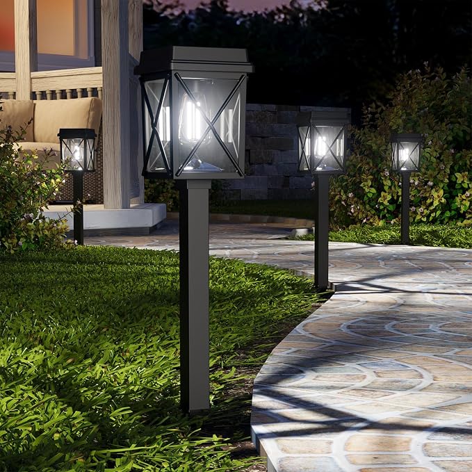 XMCOSY+ Solar Lights Outdoor, 8 Pack 50LM Bright Solar Pathway Lights, IP65 Waterproof 3-in-1 Garden Light for Yard Backyard Driveway Walkway Landscape Path (Warm/Cool White)
