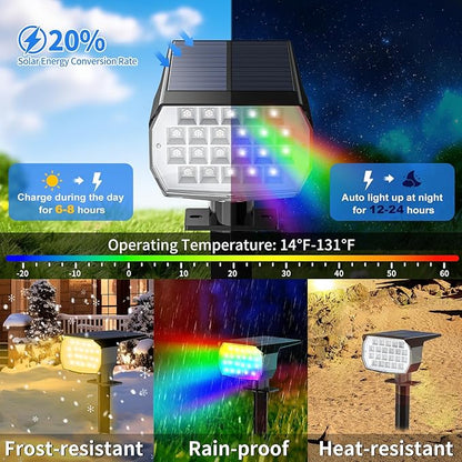 WENATY Solar Spot Lights Outdoor Color Changing, [7 Mode/2 Pack] Christmas Landscape Spotlights, Solar Lights Outdoor Waterproof, Solar Led Powered Flood Light for Outside Pathway Yard Garden Walkway