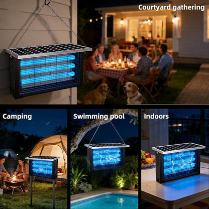 Solar Bug Zapper Outdoor for 3000 sq.ft, Waterproof Mosquito Zapper, Rechargeable Fly Zapper with 3 LED Tube,Cordless Solar Mosquito Killer for Patio Yard Garden Camping with 13W Solar Panel (9023A)