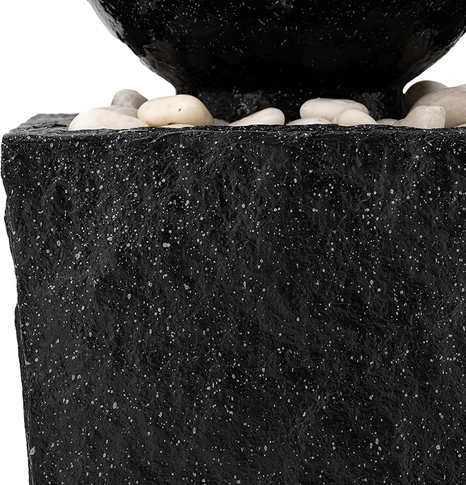 Glitzhome Outdoor Water Fountain with LED Light & Pump, Black Pedestal Sphere Fountain Decorative Water Fountains, Modern Waterfall Floor Fountain with Pebbles for Garden Patio Decor Porch, 31.75”H