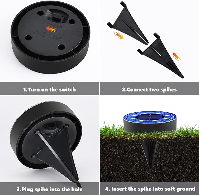 Joomer Solar Ground Lights Outdoor Waterproof, 4 Pack 8 LED, Blue | Solar Powered Garden Lights Disc Landscape Lighting Outdoor for Patio Pathway Lawn Yard Driveway Walkway outside