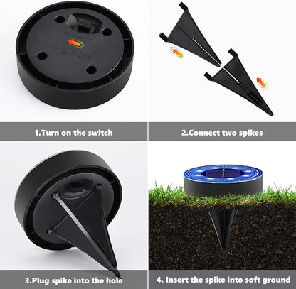 Joomer Solar Ground Lights Outdoor Waterproof, 4 Pack 8 LED, Blue | Solar Powered Garden Lights Disc Landscape Lighting Outdoor for Patio Pathway Lawn Yard Driveway Walkway outside
