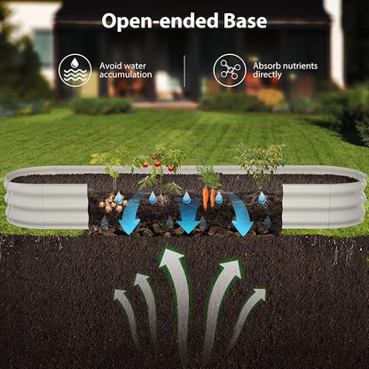 Winpull Raised Garden Bed Kit, 8x2x1 ft Galvanized Planter Box Outdoor, Oval Large Metal Raised Beds for Gardening Vegetables Flower Herb (Pearl White)